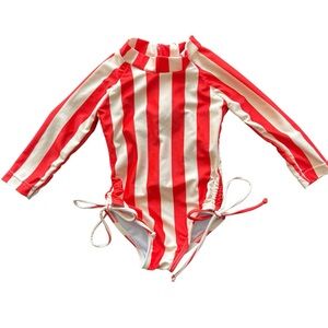 Forever French Baby Orange Cream Striped Long Sleeve Swimsuit Size 0-6 Months